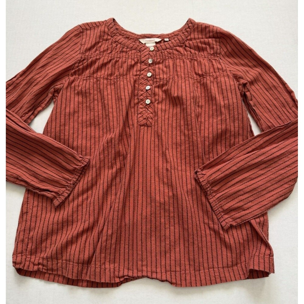 Sundance Catalog Orange Stitching Peasant Top Boho XS Runs Large Cotton